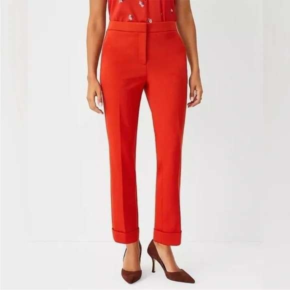 Ann Taylor Pants - Ann Taylor Women's Red Cropped Cuffed Dress Pants Size 6 Polyester Blend